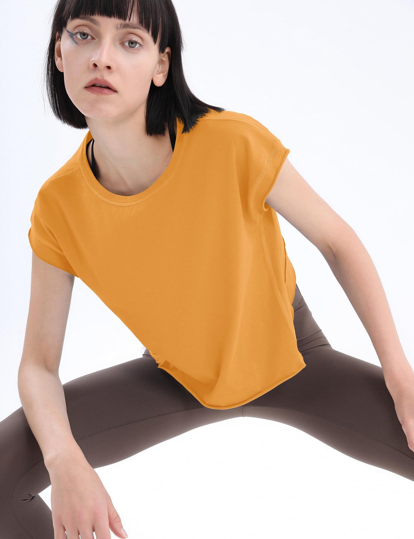 Loovoo Women's Crop Tops Workout Tshirt for Women Open Back Gym Athletic Tee Shirt Trendy Short Sleeve Shirts Cute Womens Boutique Top Orange S