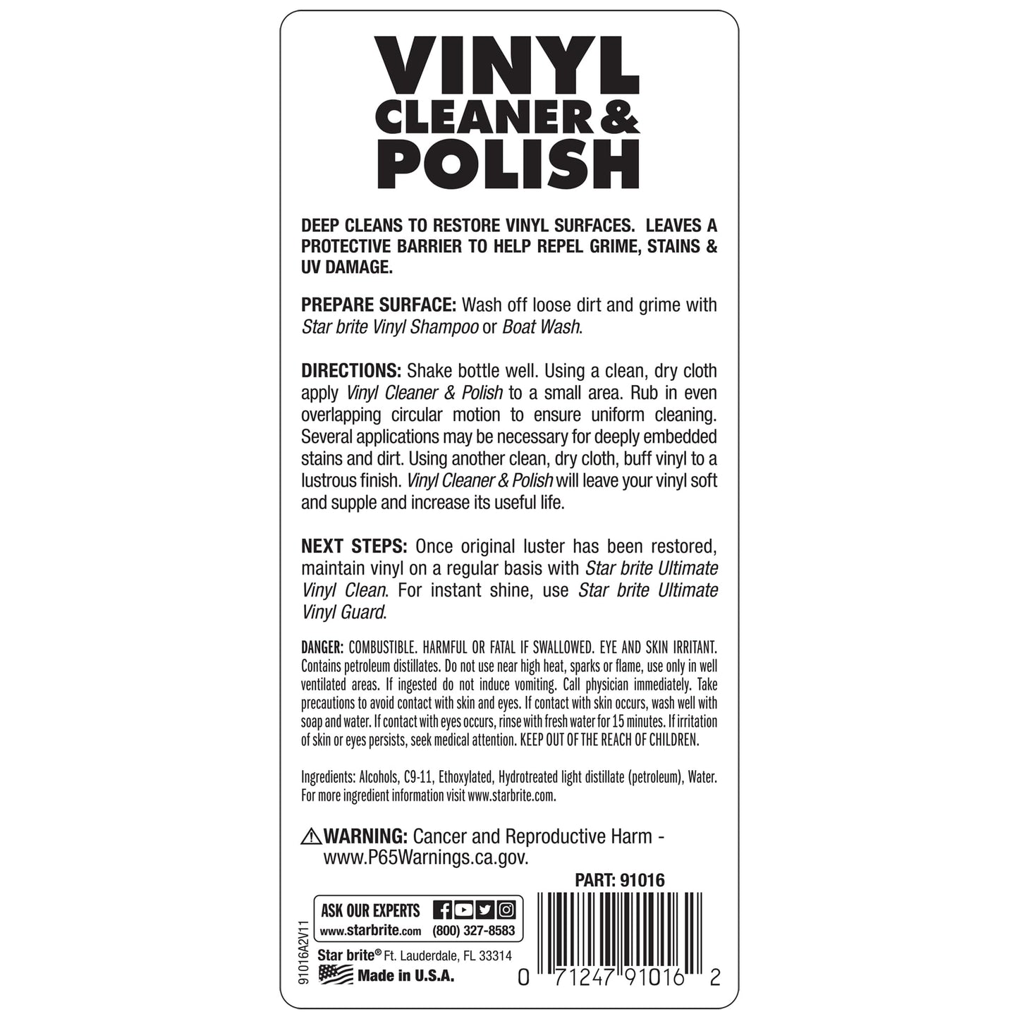 STAR BRITE Vinyl Cleaner, Polish & Protectant - Cleans, Renews, Brightens & Protects All Vinyl Surfaces - Marine Grade Polish & UV Protectant - 16 OZ (091016P)