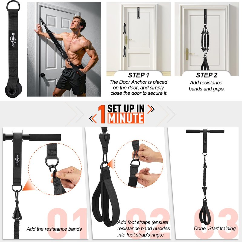 NTIUYOT 195LBS Heavy Duty Pedal Resistance Band with Handle, Sit Up Exercise Equipment for Men | Foot Pedal Exerciser Band for Home Gym, Abs, Core, Arm & Leg Strength Training