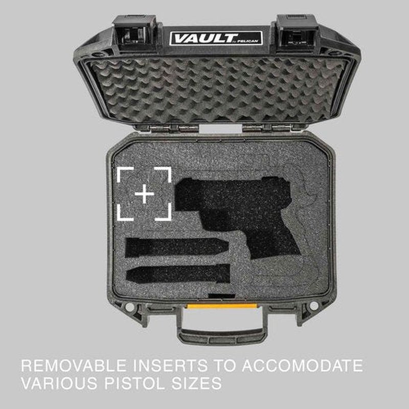 Pelican Vault v100 Pistol Case - Single Pistol Case with Pre-Cut Customizable Foam for Full Size, Compact, or Sub-Compact Guns (Black)