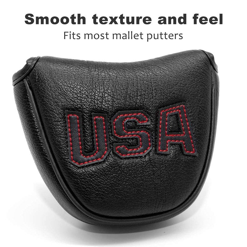 Premium PU Leather Mallet Putter Cover, Putter Head Cover, Mallet Putter Headcover Magnetic fits Odyssey Two Ball, Stroke Lab, Red O Works - Golf Club Head Covers Protect Golf Clubs