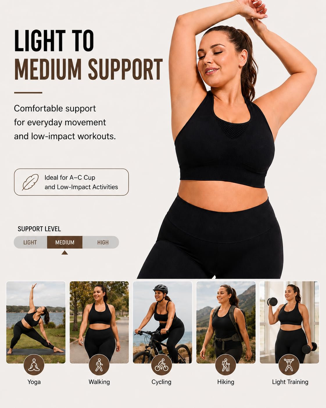 FANCMISTERY Plus Size Sports Bra for Women Racerback Wireless Padded Bra with Ventilated Mesh and Anti-Slip Design for Yoga,Cycling,Jogging and Workout (US, Alpha, 3X-Large, Plus, Regular, Black)