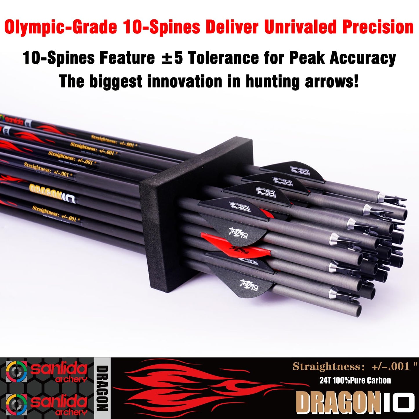 sanlida Dragon Carbon Arrows Pack of 12 (+/-.001" Straightness, 380 Spine)
