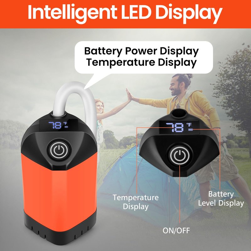 Portable Camping Shower with 2000W Heater, Long-Lasting 7800mAh Rechargeable Camping Shower with Digital Power,3 Spray Modes,IPX7 Waterproof Outdoor Camp Pump for Hiking, Travel, Car, Pet