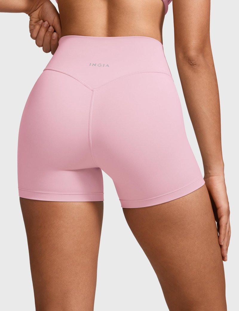 INGIA Womens High Waist No Front Seam Biker Shorts 4 Inches Running Volleyball Spandex Yoga Gym Workouts Milk Pink Small