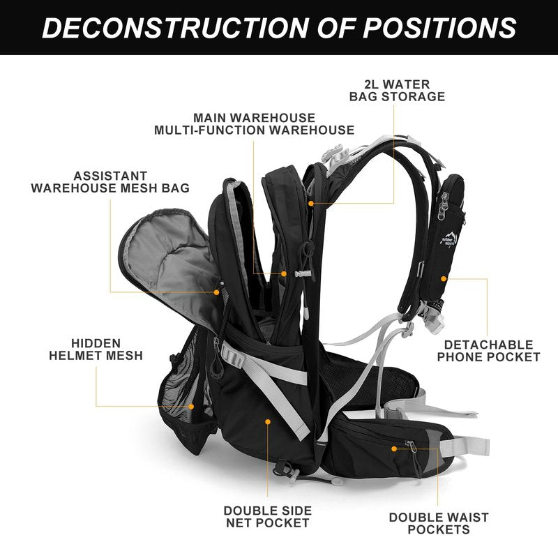 IX INOXTO 20L Hydration Backpack, Waterproof Hiking Internal Frame Backpacks with 2L Hydration Water Bladder and Rain Cover for Men, Lightweight Travel Daypack for Cycling,Camping,Ski (black)
