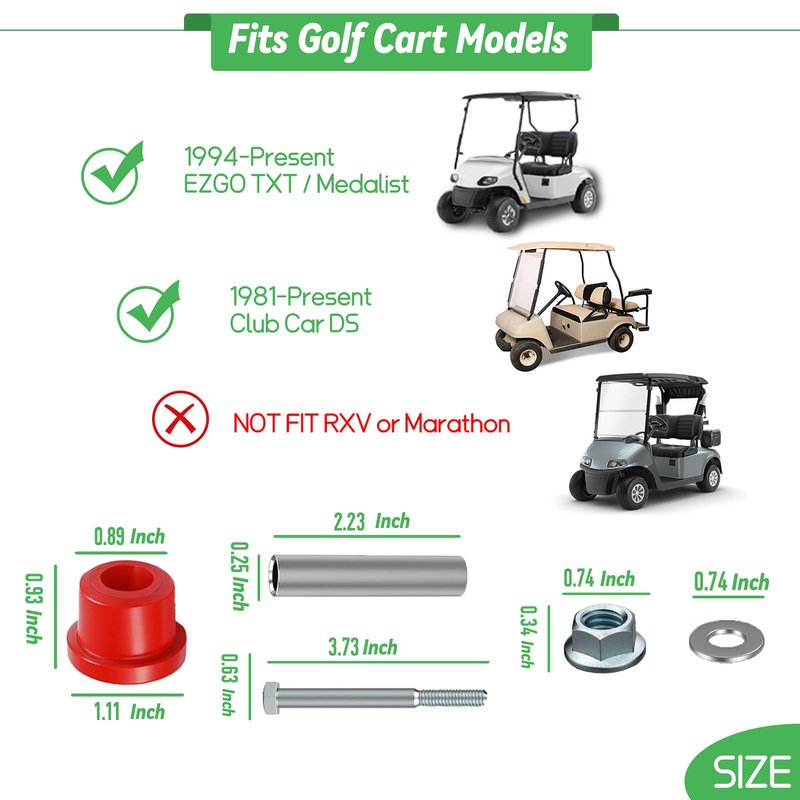 Cartalia Golf Cart Rear Leaf Spring Polyurethane Bushings Kit with Screws Nuts for 1994-Up EZGO TXT/Medalist and 1981-Up Club Car DS Gas/Electric, Replace OEM #70289-G01 70291-G02 1015583 - Red