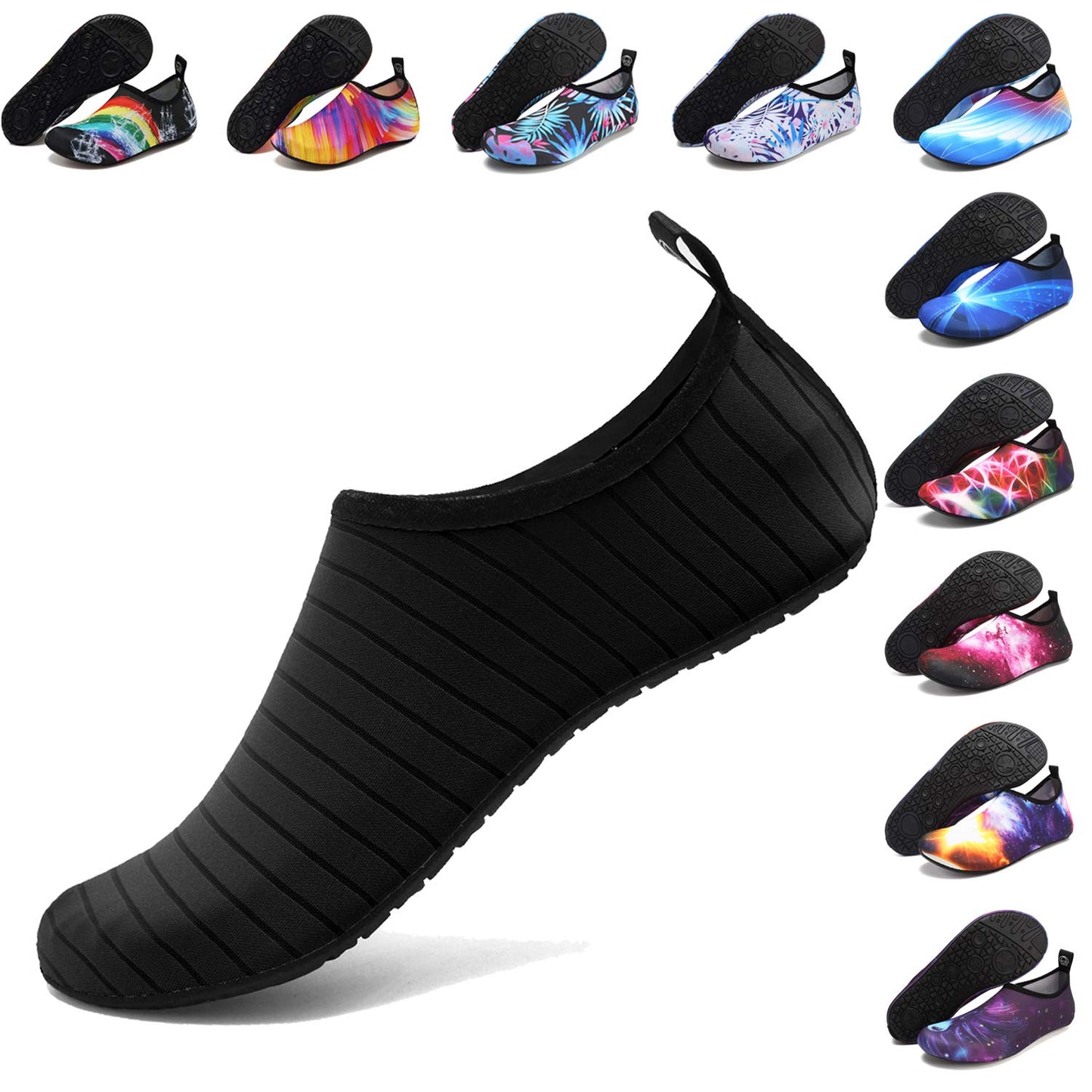 ANLUKE Water Shoes Barefoot Aqua Yoga Socks Quick-Dry Beach Swim Surf Shoes for Women Men Black/Solid 38/39