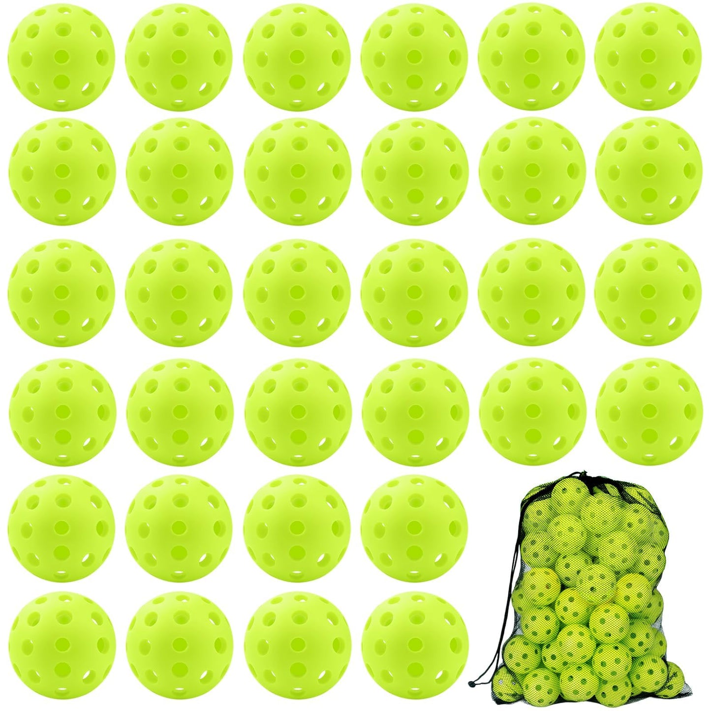 SAYAYA 50 Pack Outdoor Pickleball Balls Premium High Elasticity 40-Hole Pickleballs with Mesh Bag for Beginners, Advanced Players, Balanced, High Bounce True Flight, Tournament Play, Family Fun(Green)