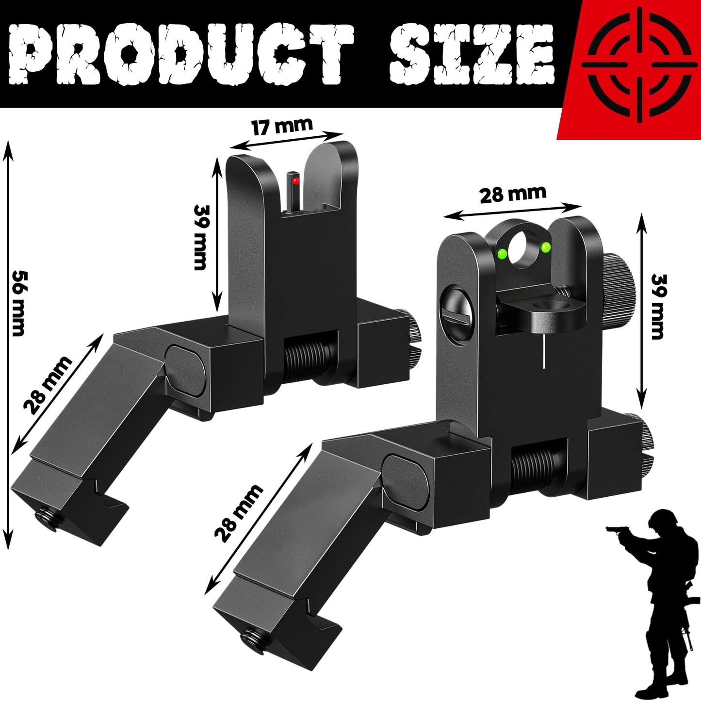 45 Degree Offset Flip Up Iron Sights | Aluminum Flip Up Sights | Canted Iron Sights Flip Up for Picatinny Rail Metal | Low Profile Flip Up Iron Sights