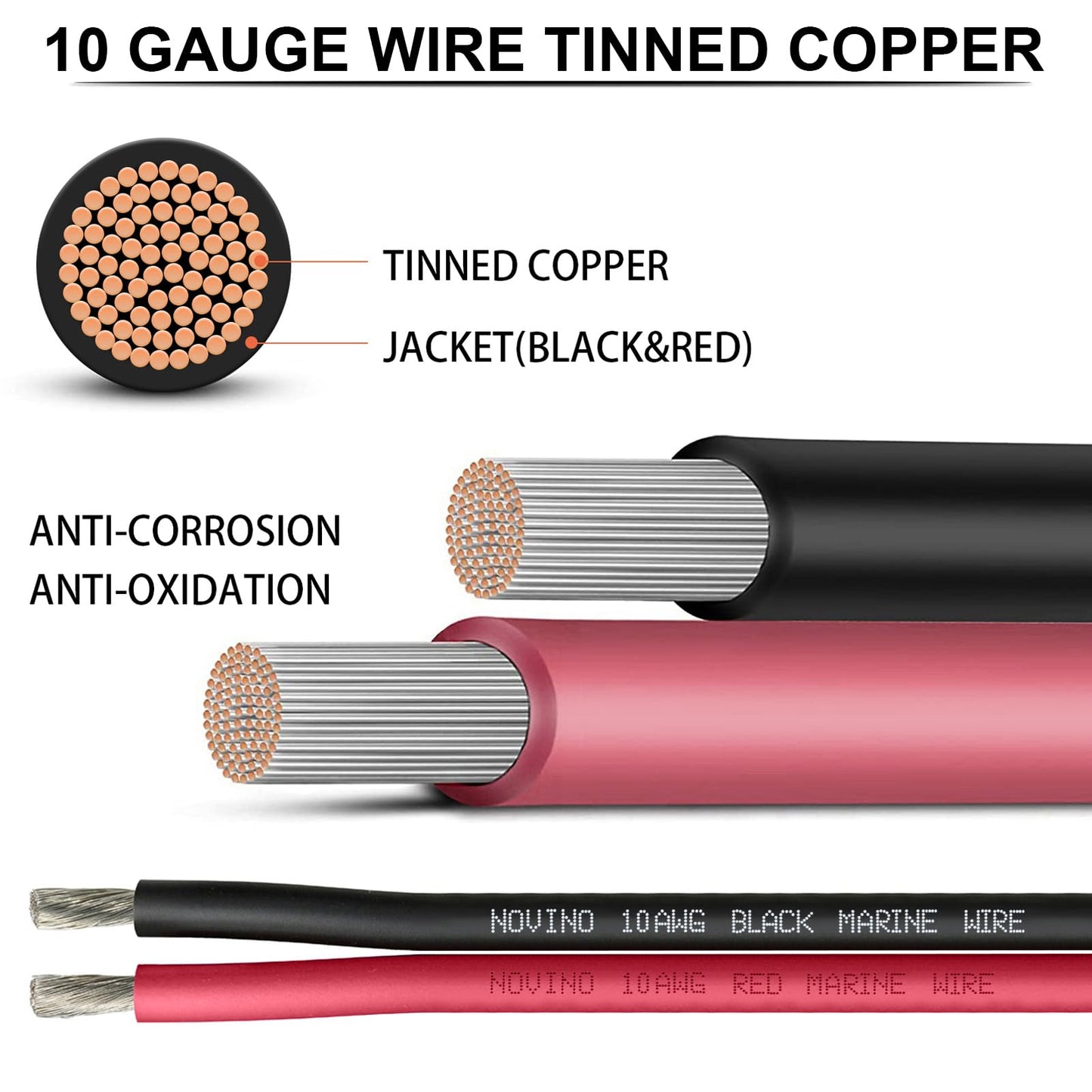 Marine Wire 10 Gauge Marine Grade Wire Include 10 AWG 100FT Red & 100FT Black,10 AWG Tinned Copper Boat Cable for Boat Speaker Automotive Battery Lighting Outdoor RV Camper Trailer