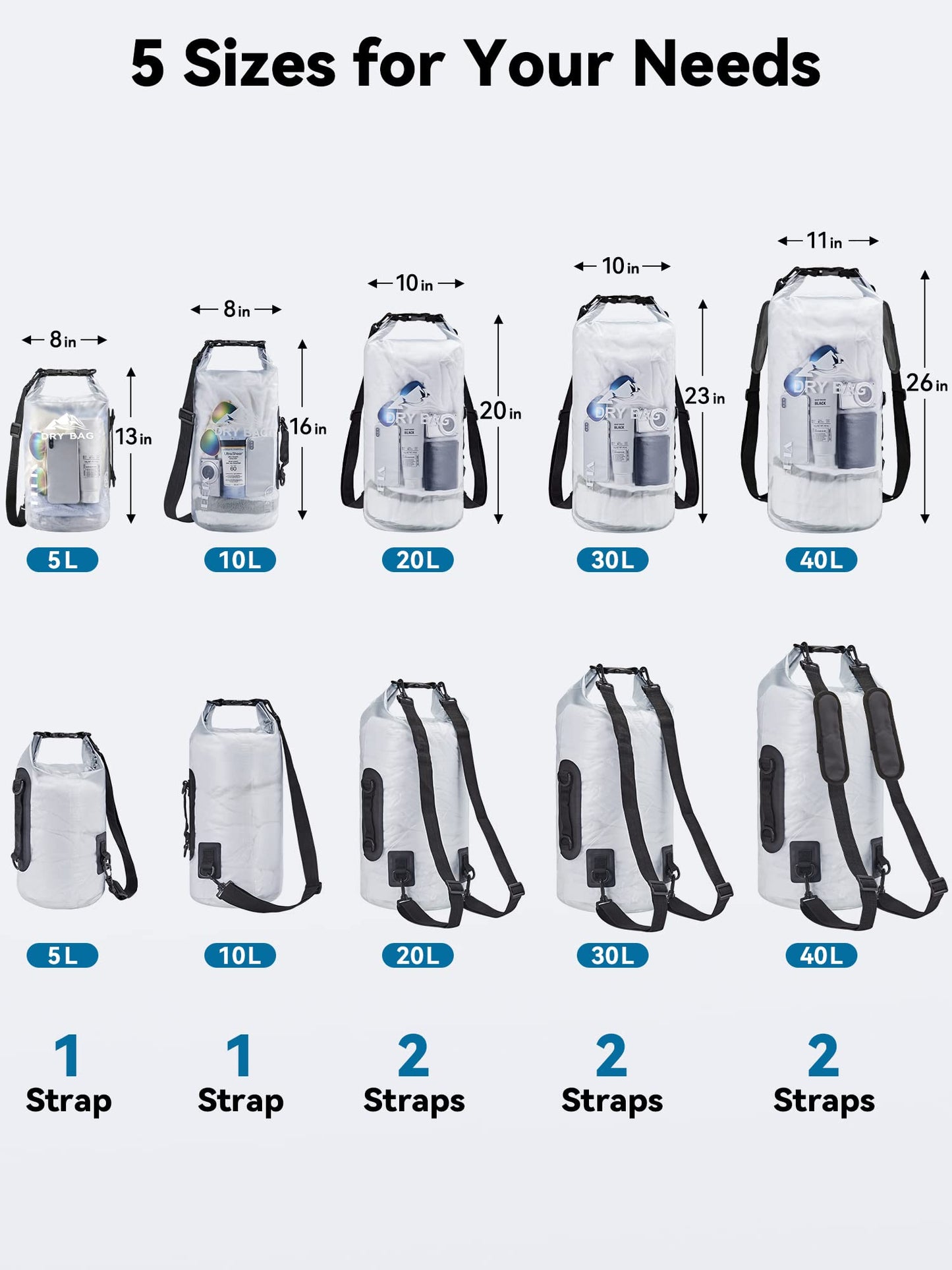 HEETA Dry Bag Waterproof for Women Men, Roll Top Lightweight Dry Storage Bag Backpack with Phone Case for Travel Swimming Boating Kayaking Paddle Board Camping Beach Accessories (White, 10L)