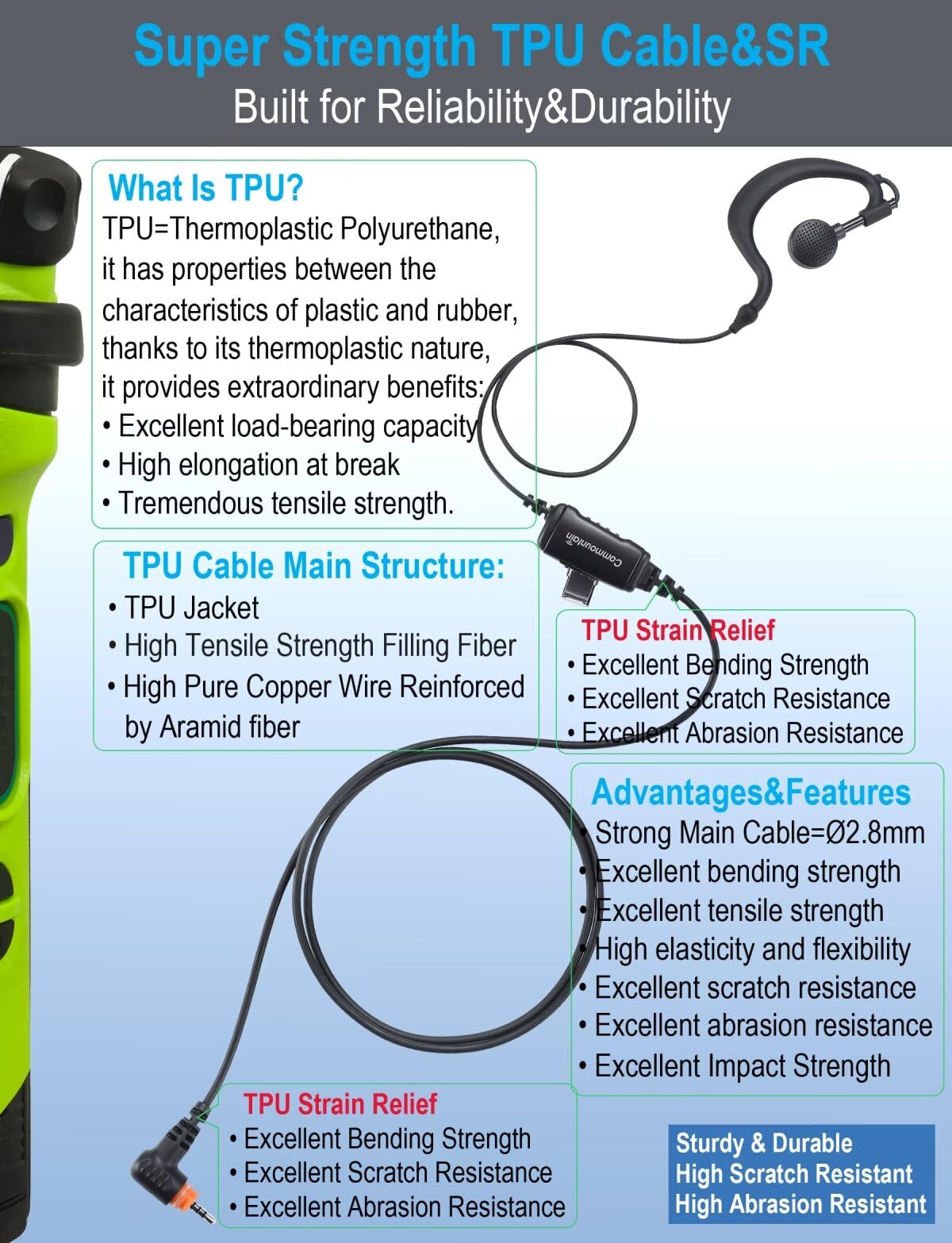 Commountain SL300 SL3500e Earpiece with Mic Compatible for Motorola Radios TLK 100 TLK 110 SL7550 SL7550e SL7580 SL7580e SL7590 SL7590e SLN 1000, TLK100 TLK110 SLN1000 SL Series, G Earhook Headset