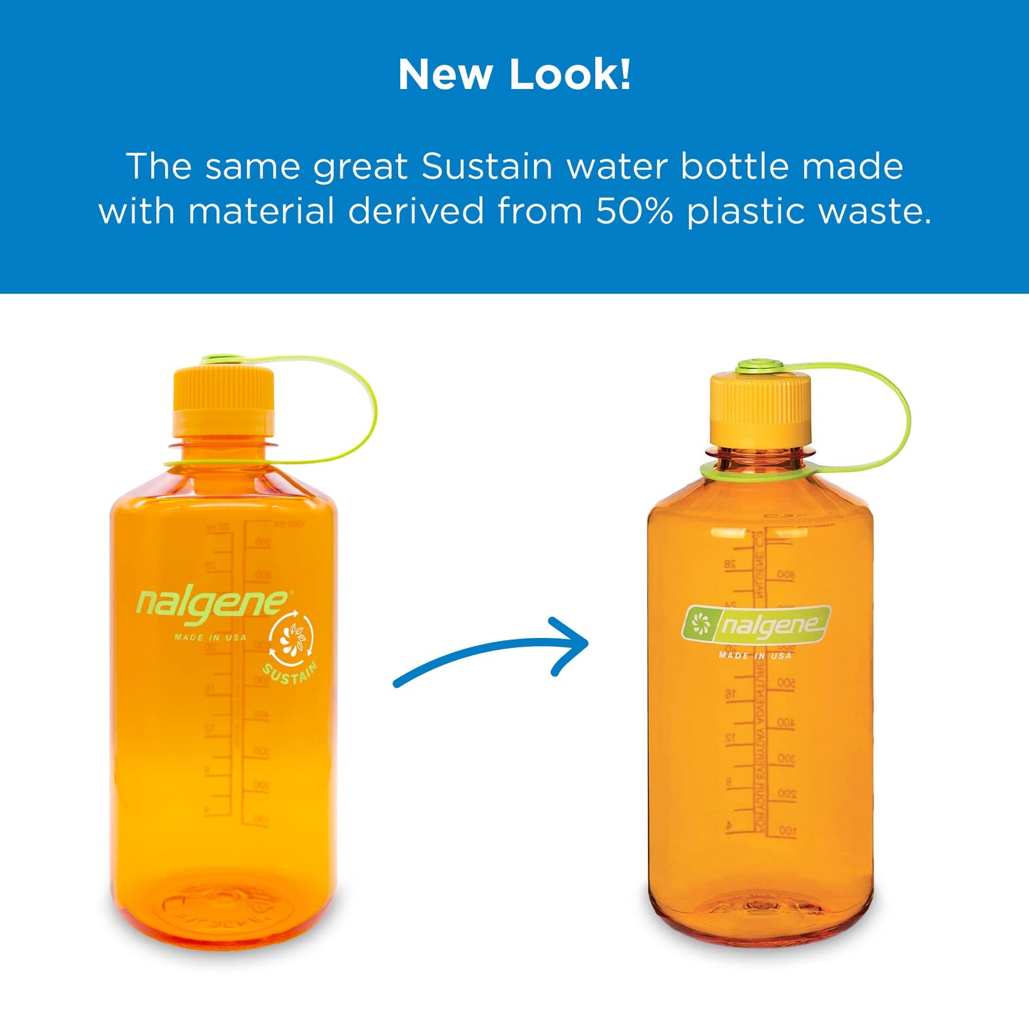 Nalgene Sustain Tritan BPA-Free Water Bottle Made with Material Derived from 50% Plastic Waste, 32 OZ, Narrow Mouth