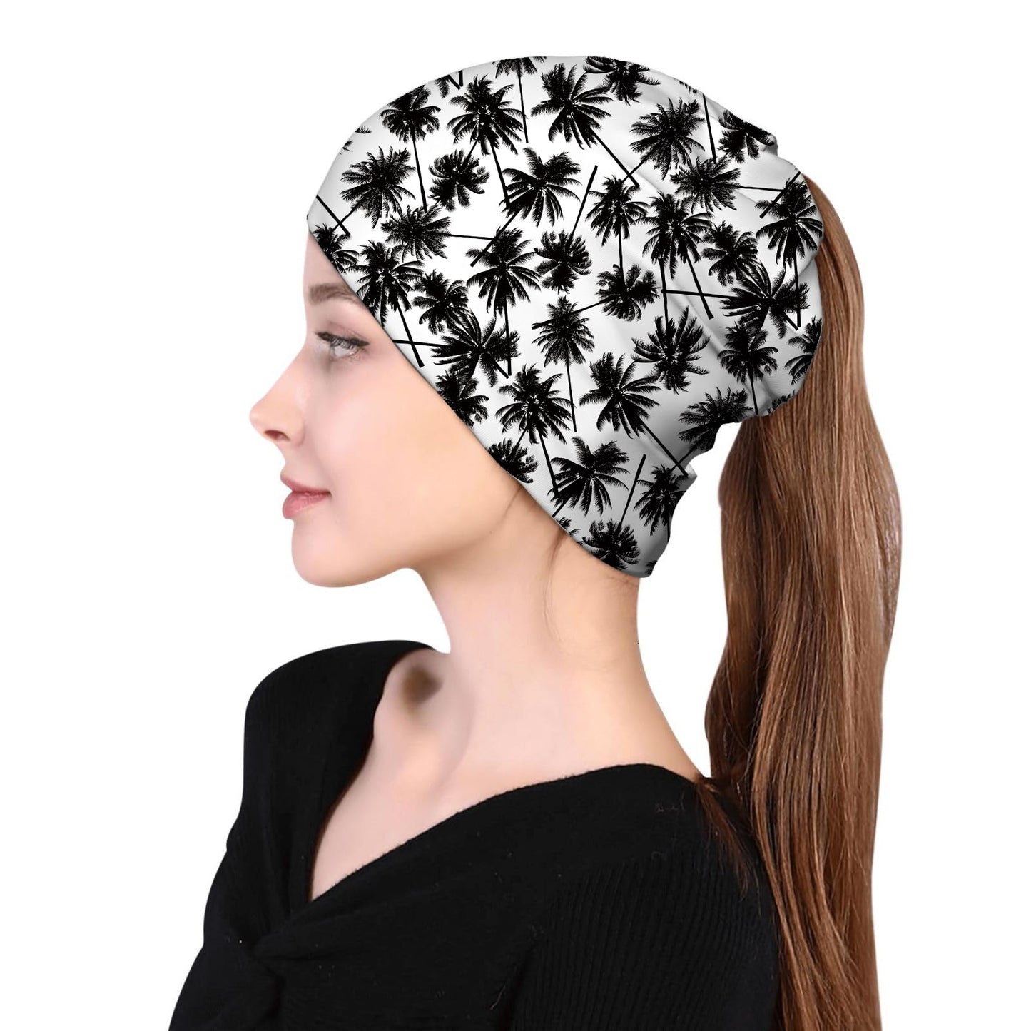 JoUbi Black Coconut Trees Women's Slouchy Beanie Hat Cute Turban Hats Cancer Headwear Caps Baggy Skull Sleep Scarf