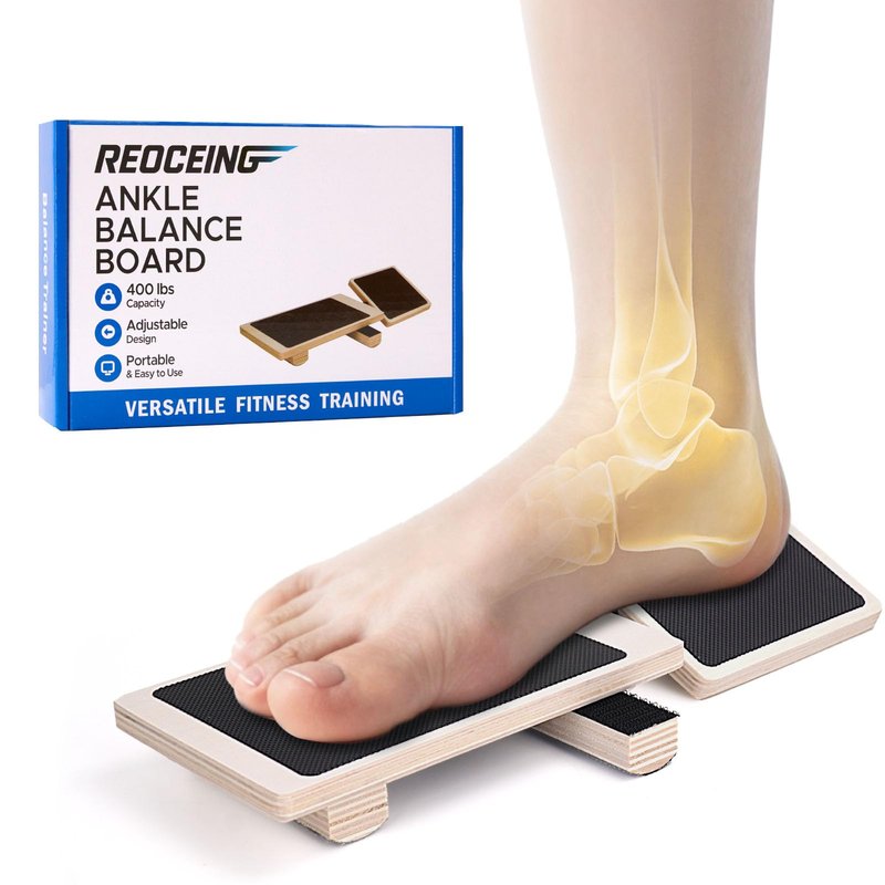 Wooden Ankle Balance Board, Professional Axis Board for Stability Training & Physical Support, Heavy Duty Single Leg Foot Trainer with Exercise Poster & Bag
