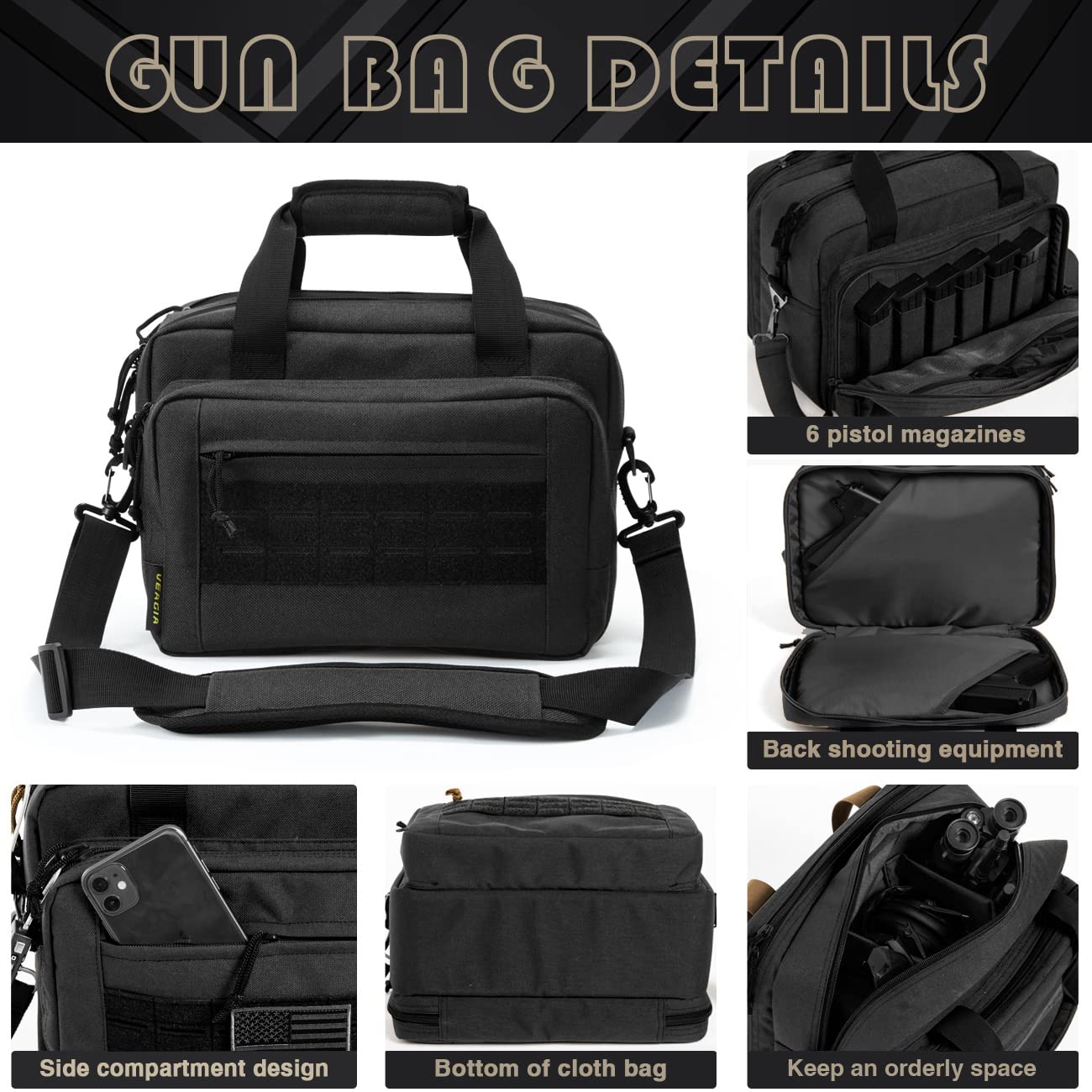 VEAGIA Range Bag for Pistol, Gun, Handguns And Ammo Pouch 2 Pistols Soft Carrying Shooting Bag (Black 1.0)