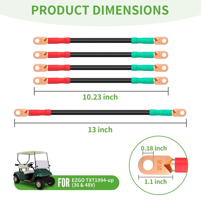 10L0L 4 AWG Golf Cart Battery Cable Kit for EZGO TXT/Medalist 1994-Up, 36V/48V Battery Wiring Set, Pure Copper Cables with Tinned Ring Lugs, PVC Jacket, 5-Piece Replacement Kit