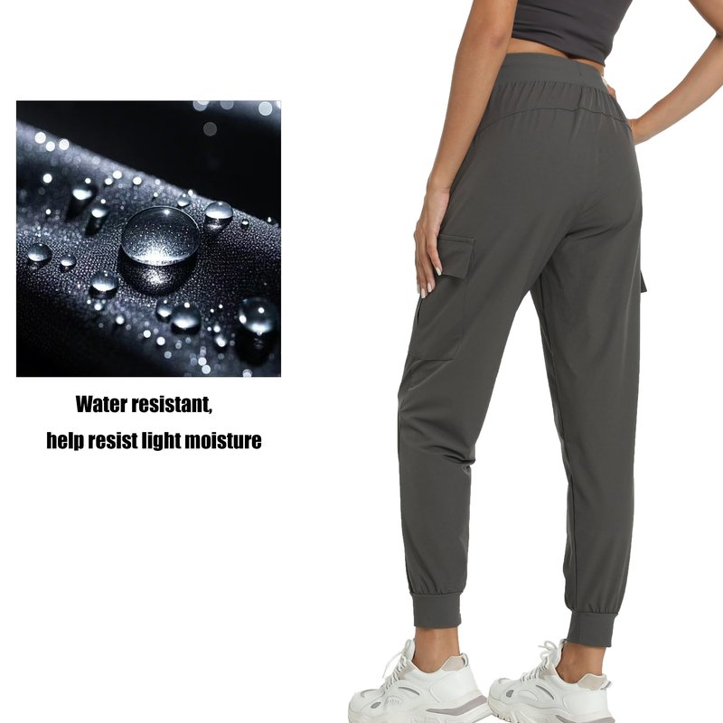 Women's Joggers with Pockets Lightweight - Water Resistant Quick Dry Cargo Athletic Pants for Hiking Running Camping Travel (Grey, X-Large)