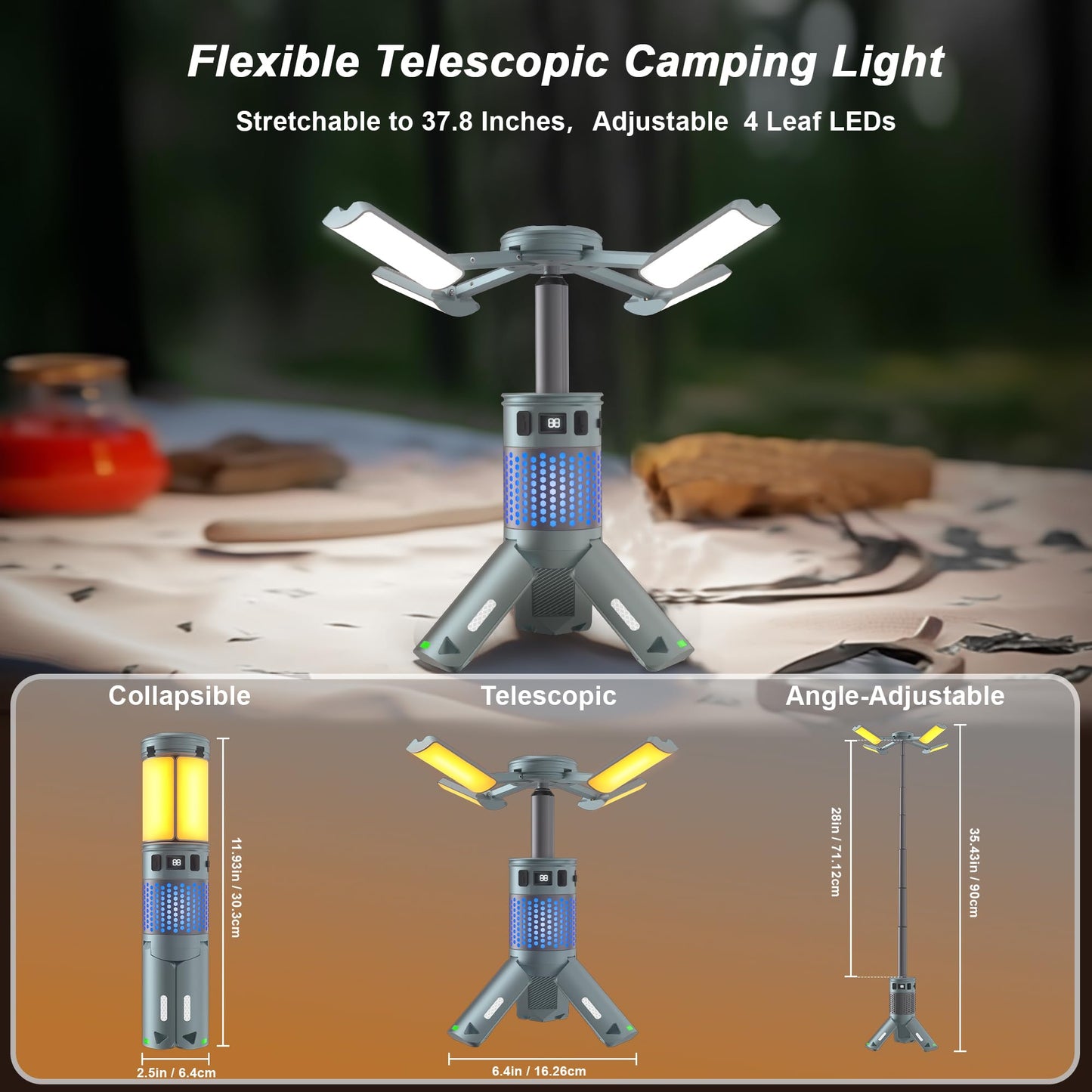 Camping Lights, Rechargeable Telescopic Camping Lights with Stand,12,000mAh Camping Lanterns & Lights with RGB, Magnetic Base, Portable Flashlights for Camping, Hiking, Emergency