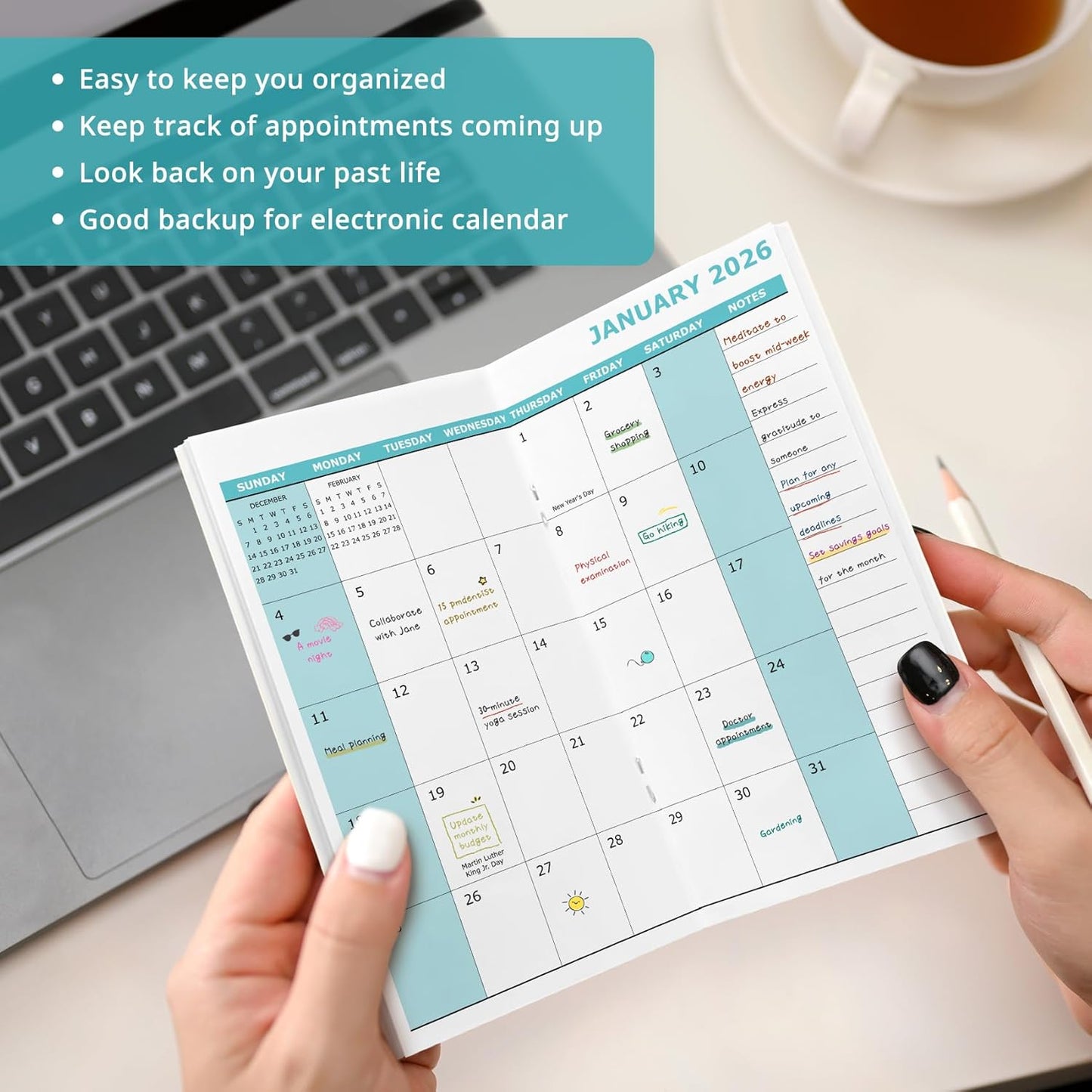 Pocket Calendar 2026-2027 | Two-Year Monthly Planner for Purse | Compact Size 6.5" x 3.5" - Black