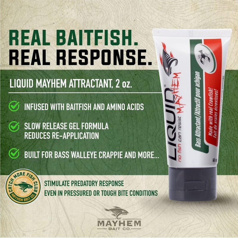 Liquid Mayhem Bass Fish Attractant Gel - Real Anchovy Bait & Aminos | UV-Enhanced 60 ml (2 oz)