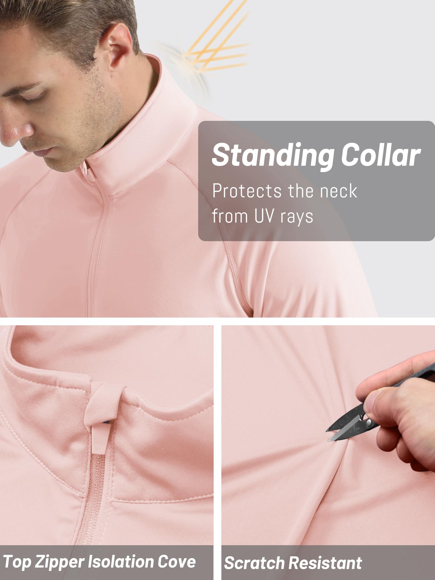 TACVASEN Long Sleeve Shirts Men Athletic Quarter Summer Tops for Sun Protection Men Workout Golf Shirts Running for Rash Guard Light Pink XXL