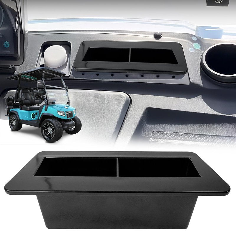 XINSTCO ABS Golf Cart Phone & Wallet Holder with Drain Hole & Divider, Golf Ball Holder Replacement Tray,Compatible with Evolution D5 Maverick and Ranger Models, Ev Golf Cart Accessories, Black