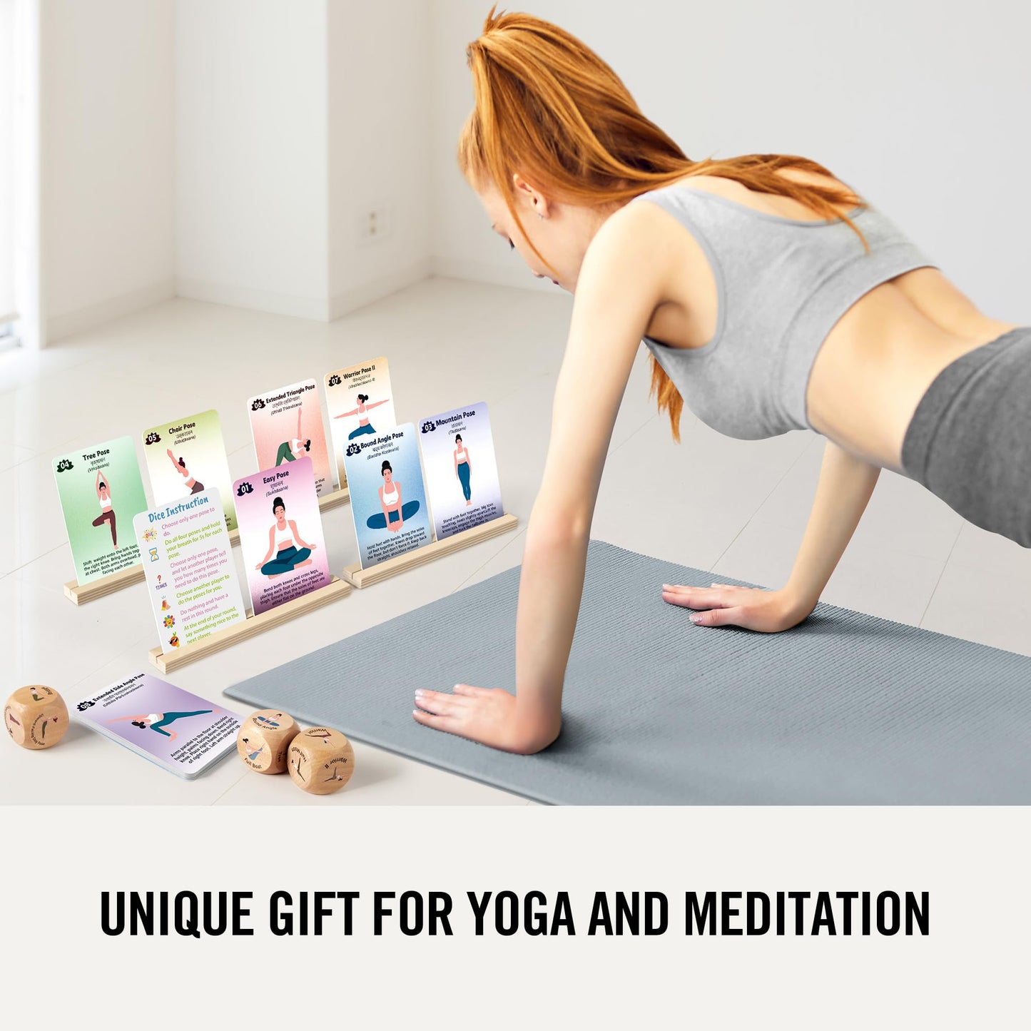 Homotte Yoga Cards and Wooden Yoga Dice Set for Beginners and Kids