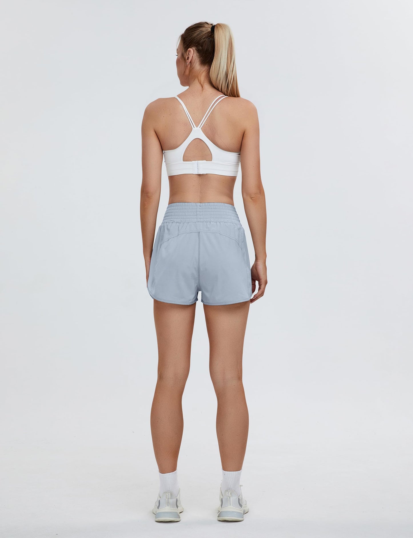 BMJL Women's High Waisted Athletic Shorts Pocket Workout Shorts Gym Sporty Running Shorts(S,Light grey371)