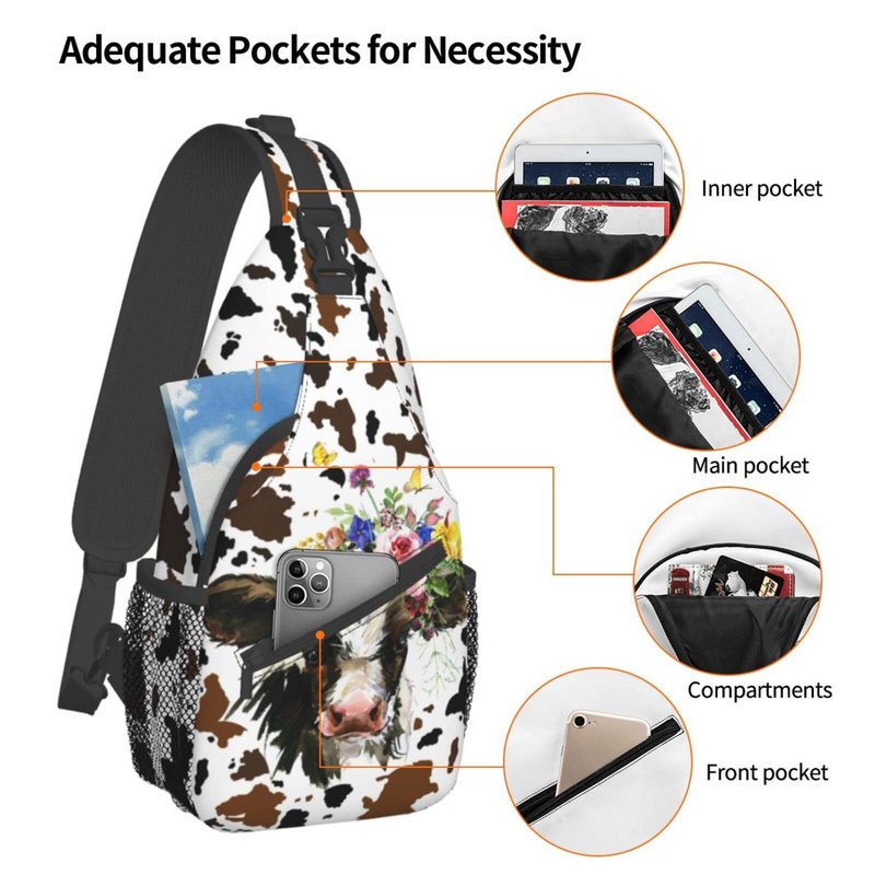 Luirioe Cow Print Sling Bag Crossbody Backpack Hiking Travel Daypack Chest Bag Lightweight Shoulder Bag For Women Men
