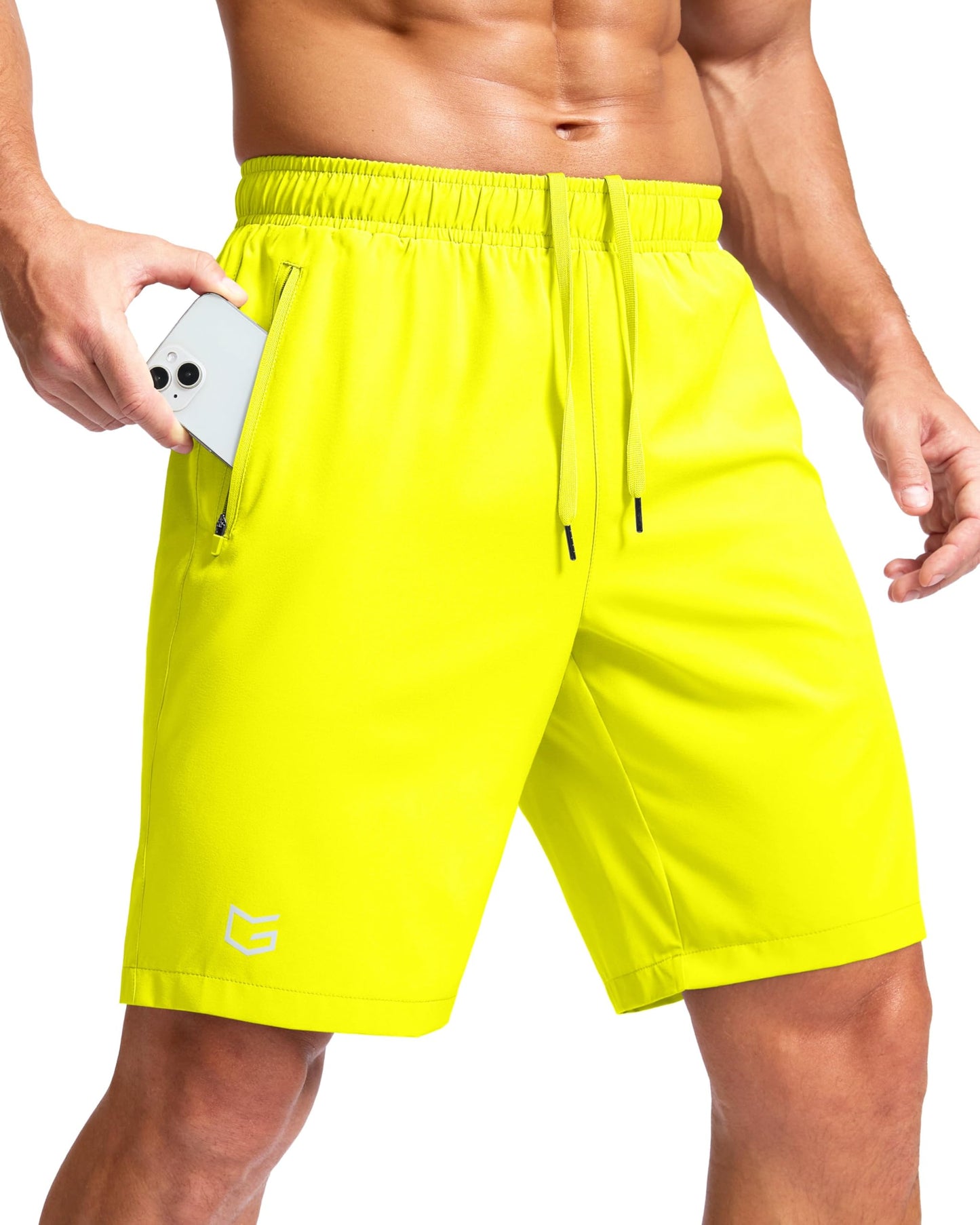 G Gradual Men's Athletic Running Shorts with Zipper Pockets Quick Dry 7"/ 5"/ 9" Workout Gym Shorts for Basketball Hiking(Fluorescent Yellow,9XL)