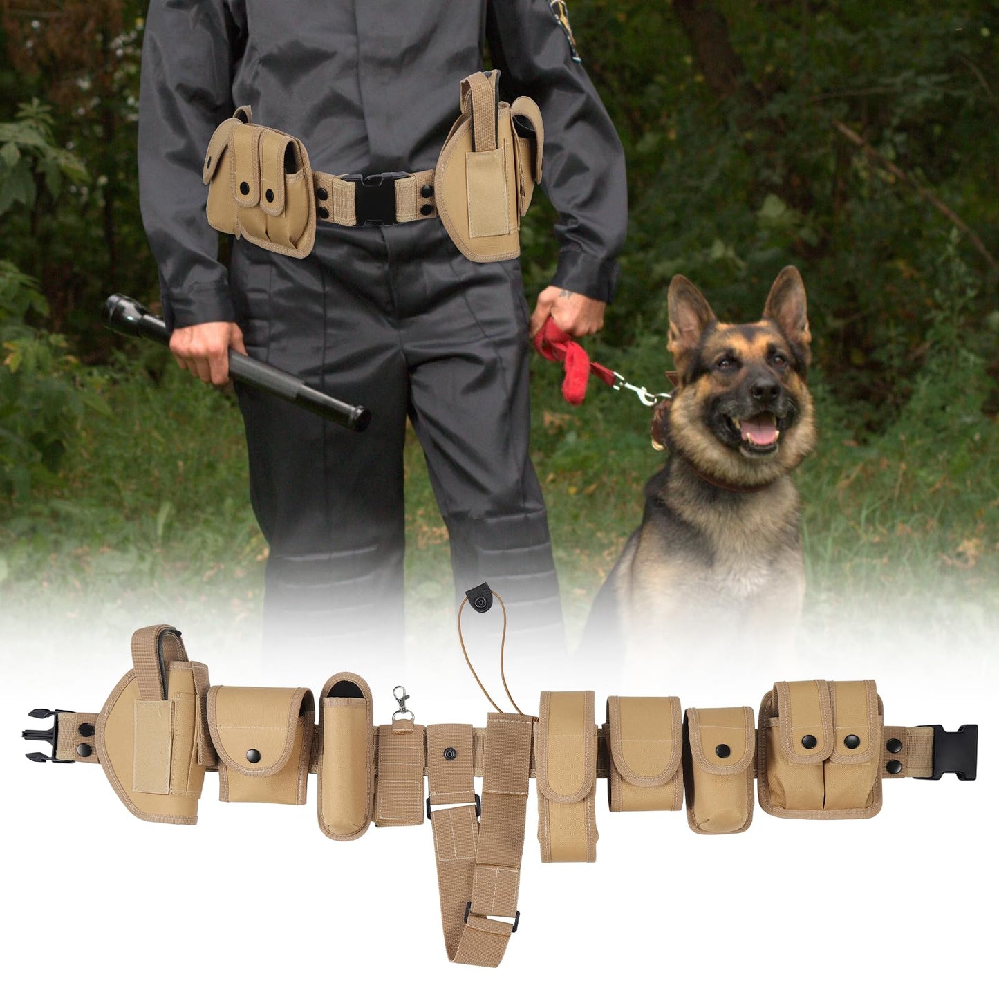 abcGoodefg Modular Equipment System Security Utility Tactical Duty Belt with Components Pouches Bags Holster Gear for Law Enforcement Guard Security Hunting (10 PCS, Khaki)