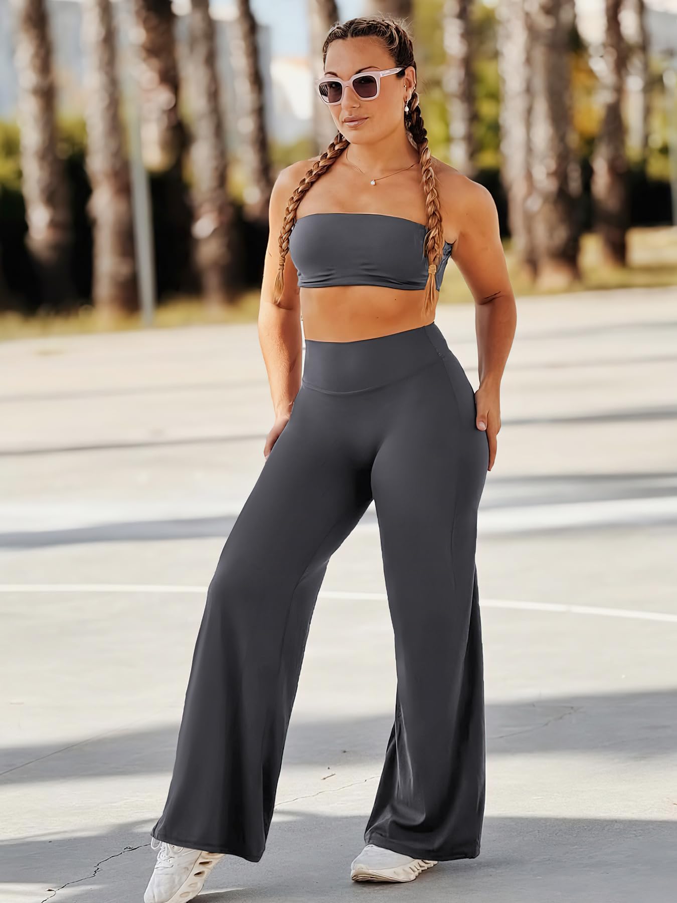 YEOREO Workout Leggings Womens No Front Seam Straight Leggings 31.5" Thin Fleece High Waist Buttery Eddiy Gym Yoga Pants Dark Gray XL