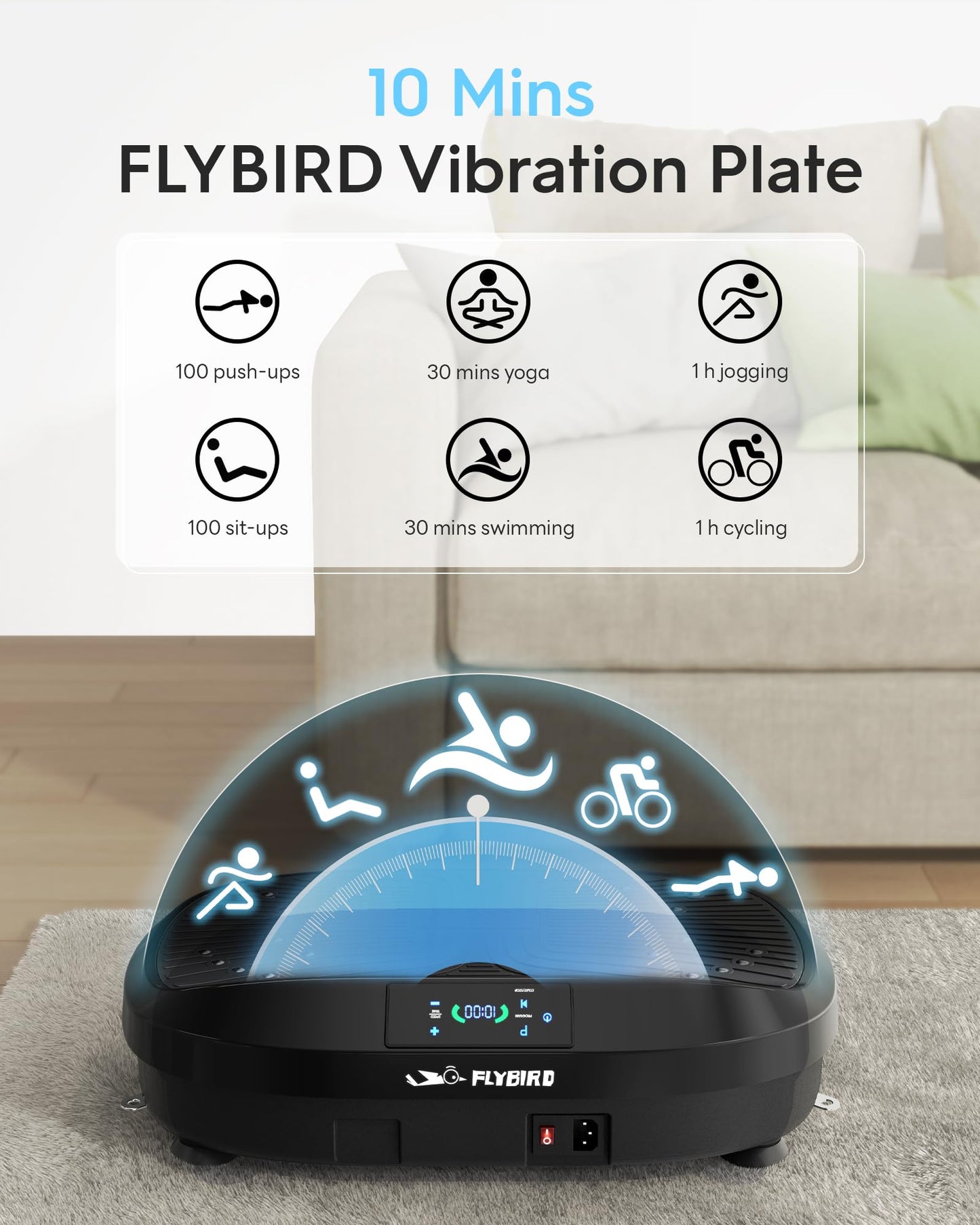 FLYBIRD 4D Vibration Plate-Triple Motors Oscillation, Linear, Pulsation Vibration Plate Exercise Machine, 30Hz-40Hz Vibration Plate Exercise Machine for Bone Density Building & Lymphatic Drainage