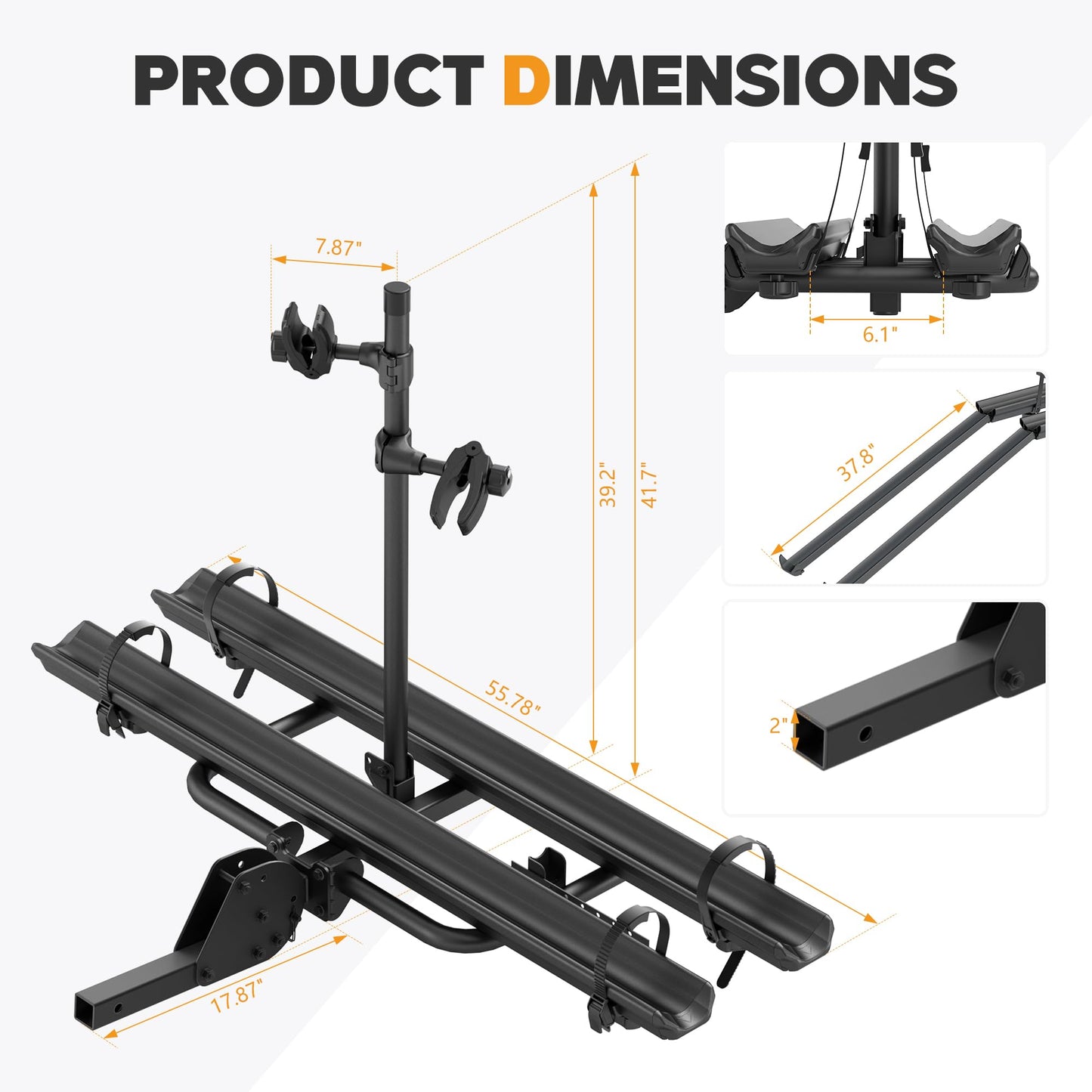 HOPE YOU READY 2 EBike Rack with Ramp, 2'' Hitch Mounted Lockable Bike Racks, 200lbs Capacity Foldable Platform, Up to 3-5'' Fat Tire Carrier for Standard and Electric Bicycles for Car SUV Truck RV