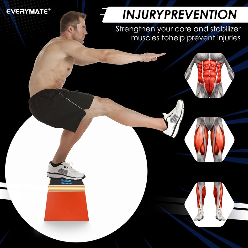 EVERYMATE Squat Block Athletic Balance Trainer for Stretching, Fitness, and Physical Therapy, Improve Balance, Stability, and Athletic Performance, Home Gym and Personal Training Equipment (Pink)