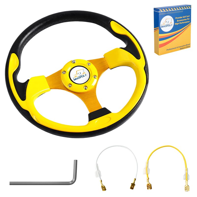 Mixopoly Golf Cart Steering Wheel for Club Car, EZGO, and Yamaha Golf Carts. PP + PU + Aluminum Alloy, Comfortable Grip, 12.5" (yellow-round)