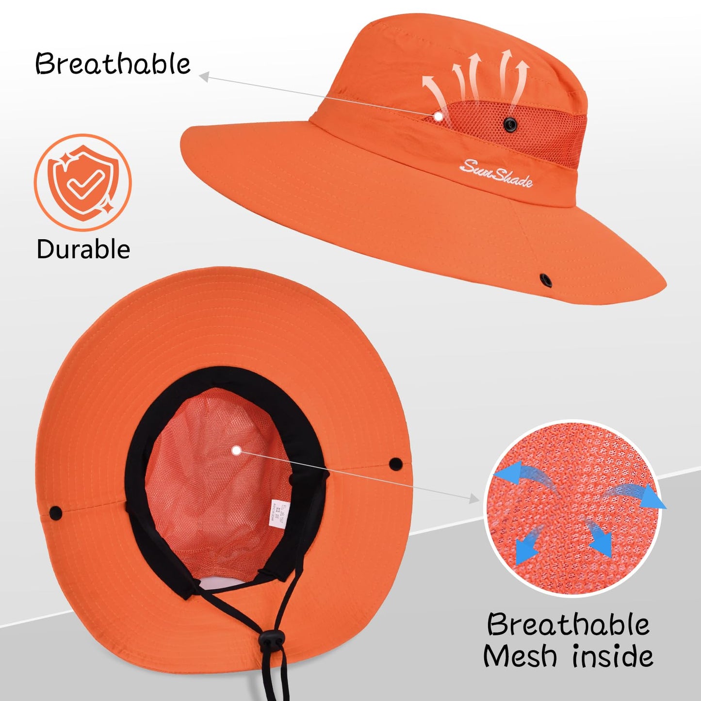 ZOORON Women's Ponytail Safari Sun Hat,Wide Brim UV Protection Outdoor Bucket Hat,Foldable Beach Summer Fishing Hat