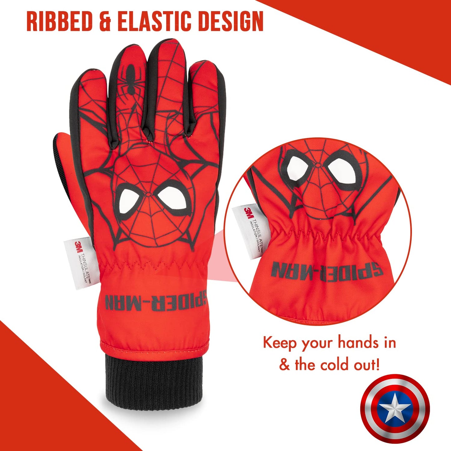 Spiderman Snow Gloves for Kids, Spider Man Toddler Gloves, 3M Thinsulate Waterproof Mittens, Kids Winter gloves