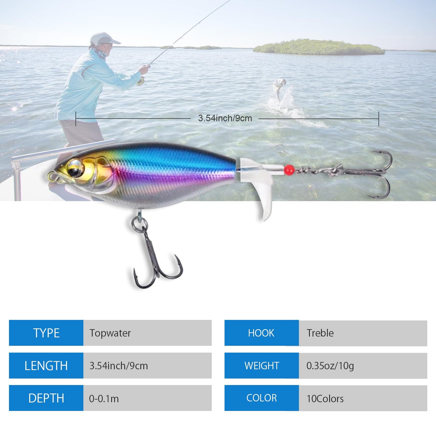 Bnque 10Pcs Fishing Lures for Bass, Whopper Lures Kit, Top Fishing Water Lure with Hooks, Popper Floating Lure for Bass Catfish Pike