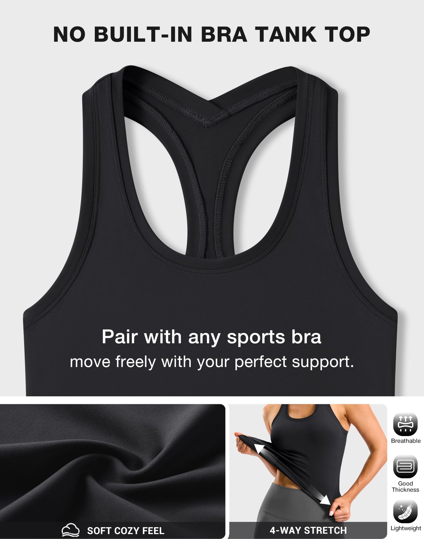 SANTINY Workout Tank Tops for Women Racerback Yoga Gym Tennis Running Athletic Tops Scoop Neck Tight Sleeveless Shirts (Black_XXS)