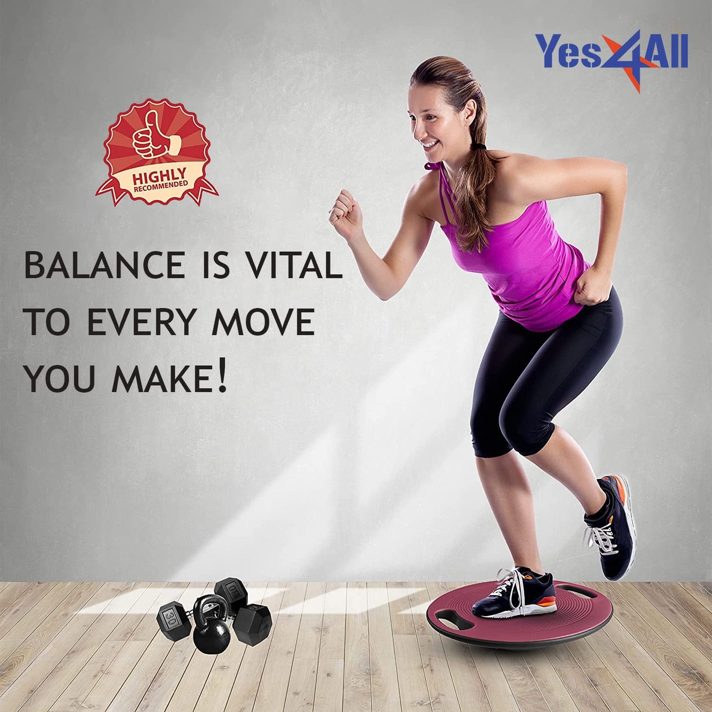 Yes4All Plastic Wobble Balance Board-Round Balance Trainer Board, Wobble Board for Standing Desk, Core Training, Home Gym Workout