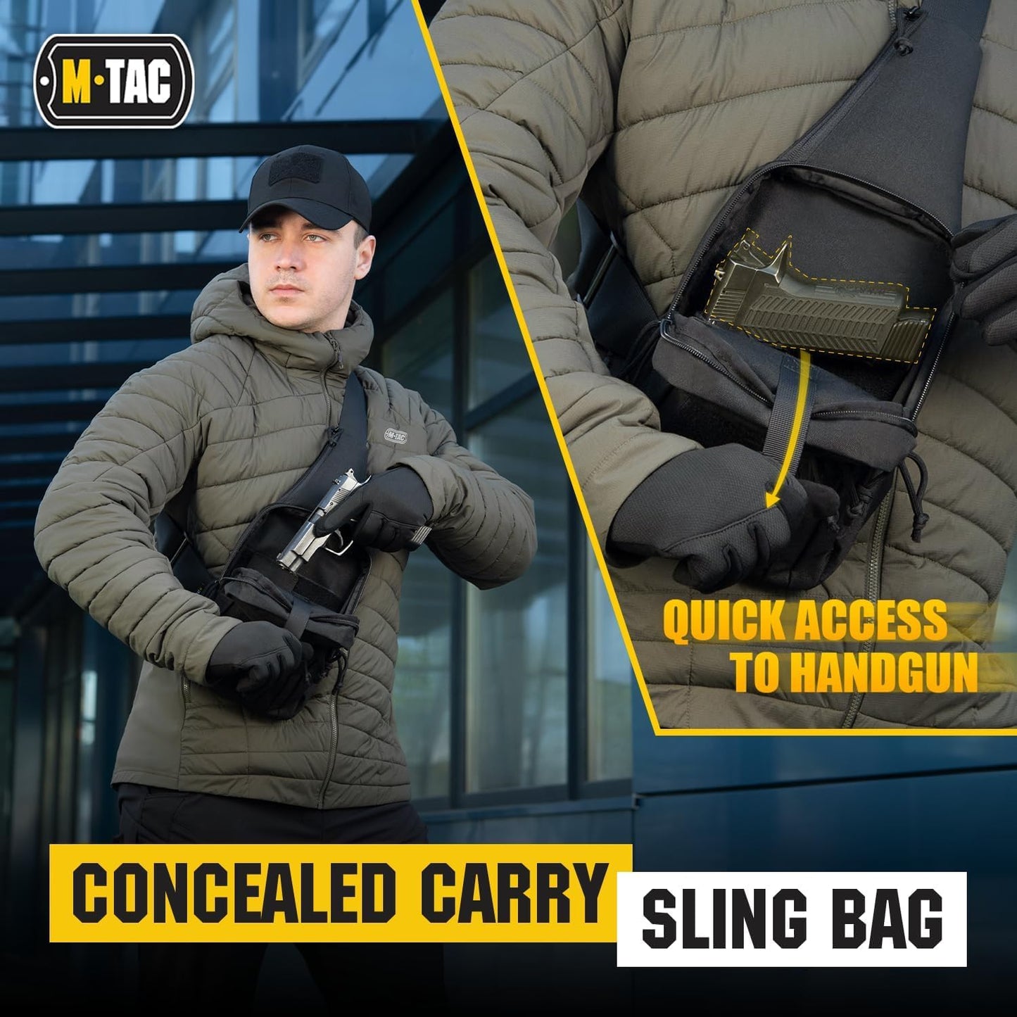 M-Tac CCW Sling Bag - Tactical Crossbody Concealed Carry Bag for Men & Women | Grey Left-Handed EDC Shoulder Pack