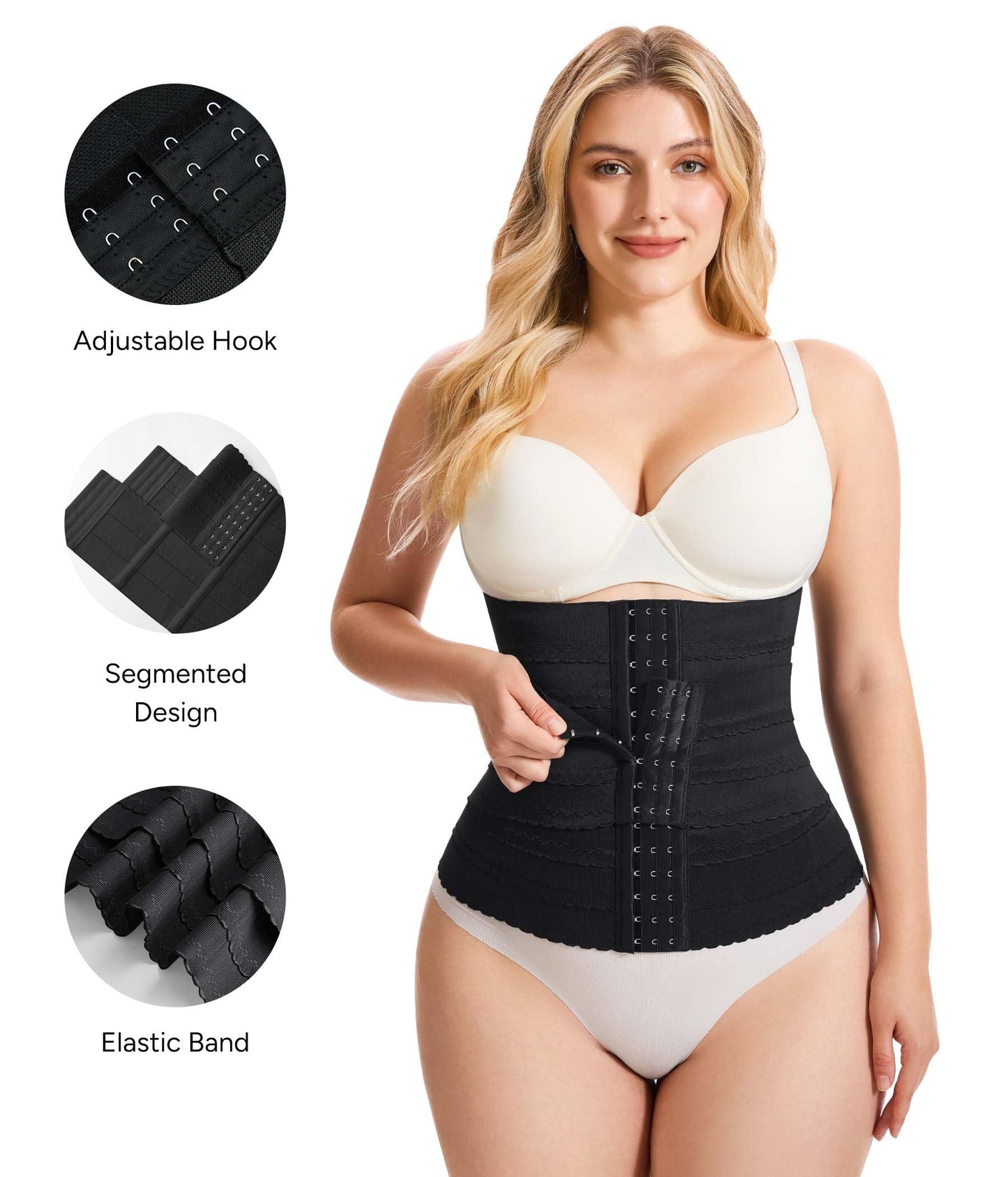 Nebility Waist Trainer for Women Corset Shapewear Tummy Control Segmented Waist Cincher Workout Girdle(Black, XXXL)