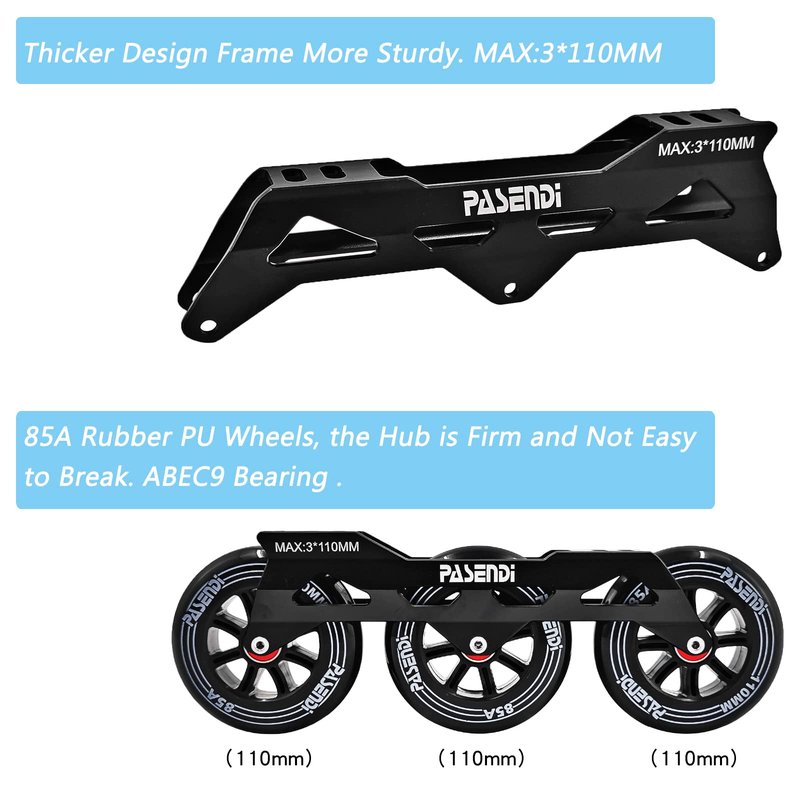 PASENDI Professional 3X110Mm Wheels Inline Skates,Outdoor Fitness Single Row for Adult Women Men, 3Dw Speed Inline Skates Black (US Men 8-9/Women 9-10/28CM, Black)