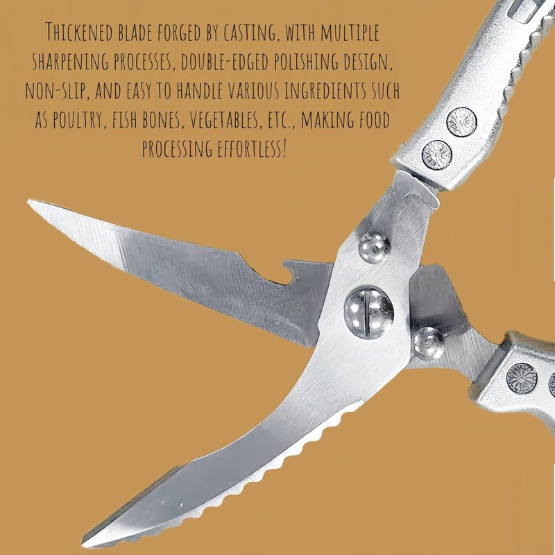 Stainless Steel Heavy-Duty Bone Shears - Sharp Multi-Functional Kitchen Scissors | Silver Finish