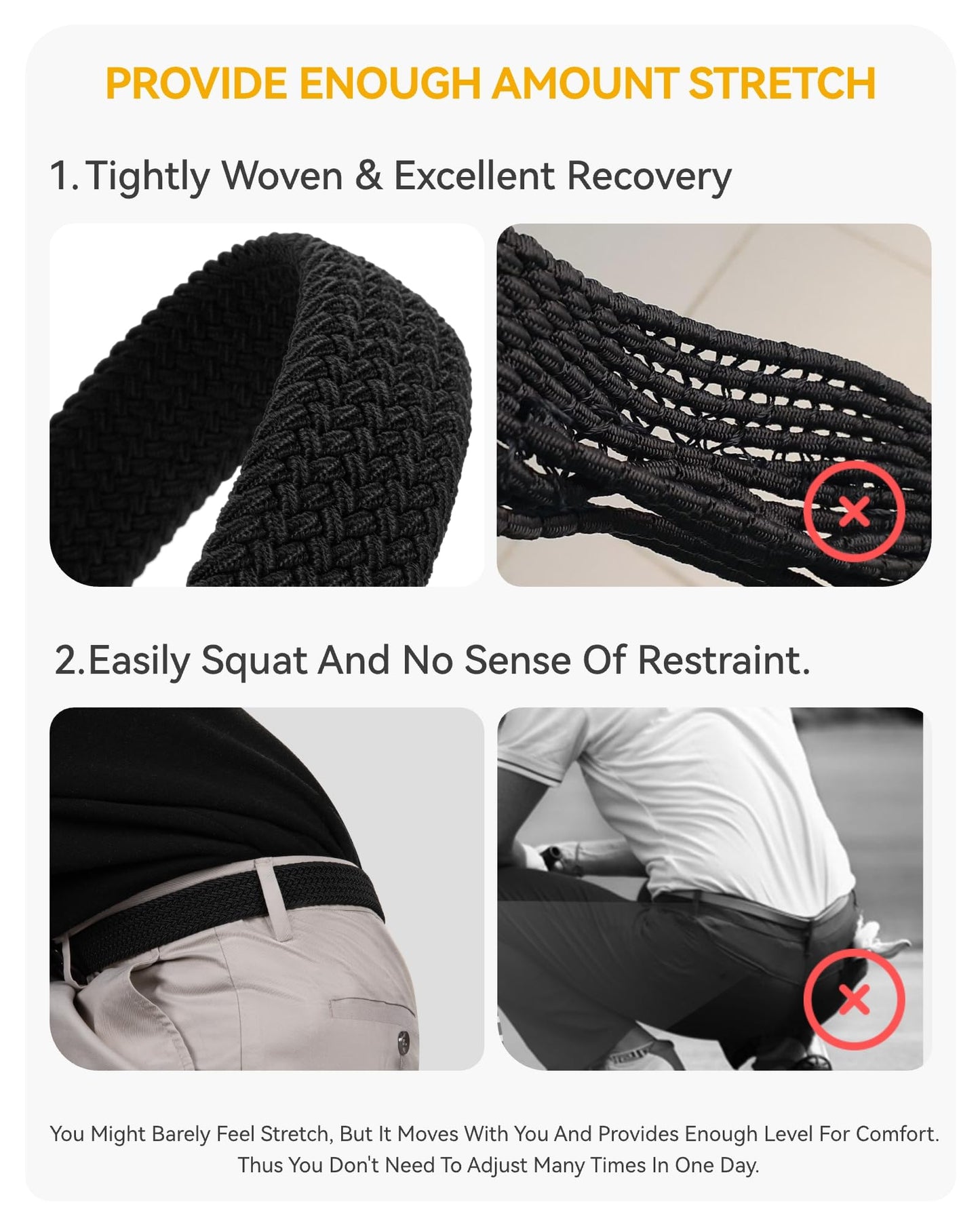 CHAOREN Stretch Belts for Men - Braided Elastic Golf Belt for Men 1 3/8"- Gift for Casual Jeans Shorts