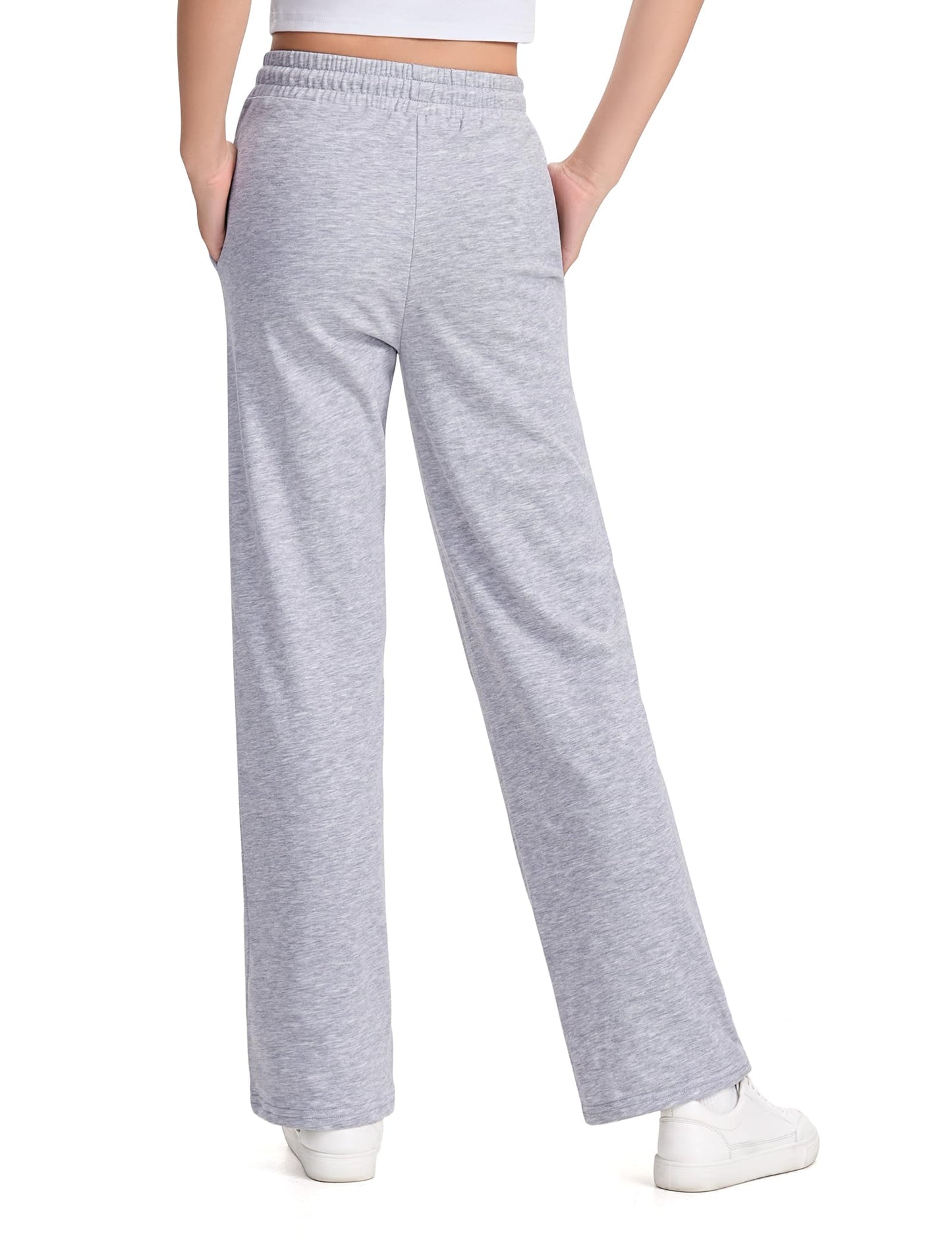 NUMYEAN Girls Sweatpants Straight Leg French Terry Joggers Baggy Sweatpants for Teen Girls Size 11-12Y Light Gray
