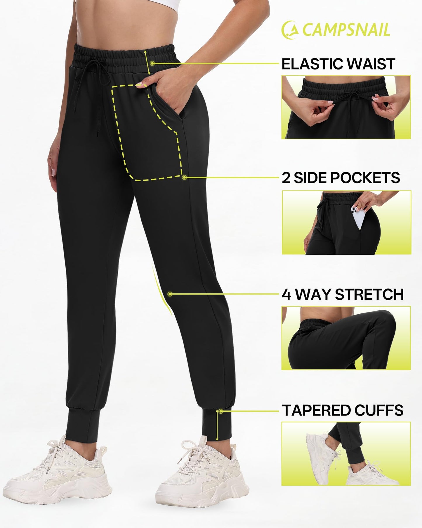 CAMPSNAIL Joggers for Women with Pockets - 27" Womens Sweatpants Yoga Lounge Relaxed-fit Pants for Workout Running